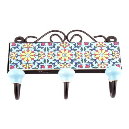 Turquoise Yellow Sunflower Tiles Hooks